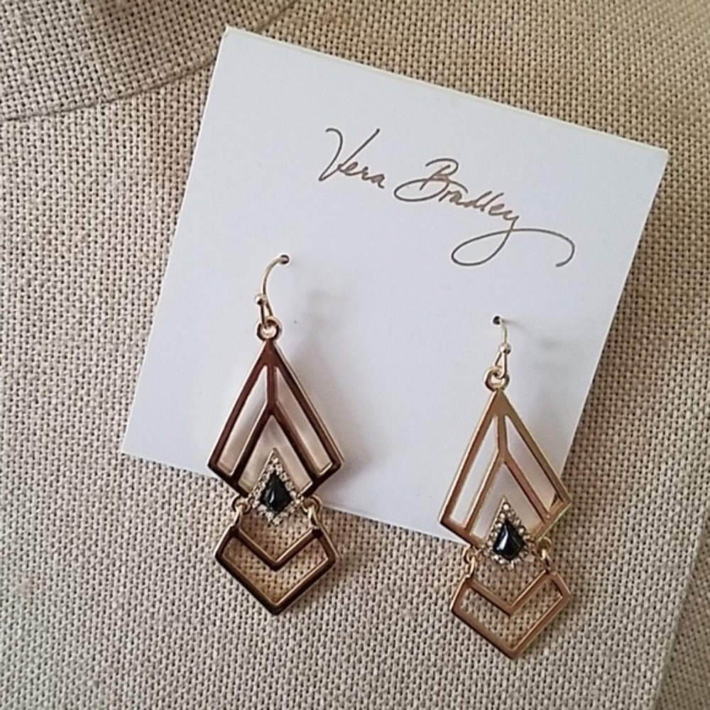 NEW Gold & Black Chandelier Earrings Vera Bradley